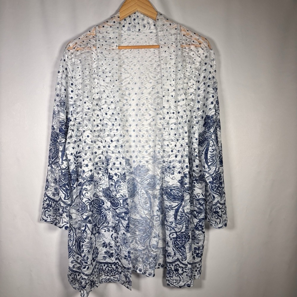 Sheer Kimono Womens 3X Swiss Dot Floral Summer Vacation Resortwear Polka Dot